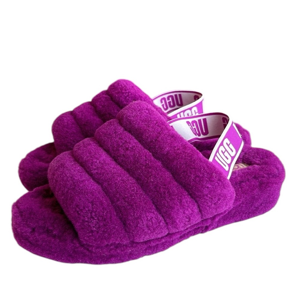 SOLD UGG Fluff Yeah Slide Sheepskin Shearling Slingback Slippers Berrylicious 9 - Picture 1 of 14
